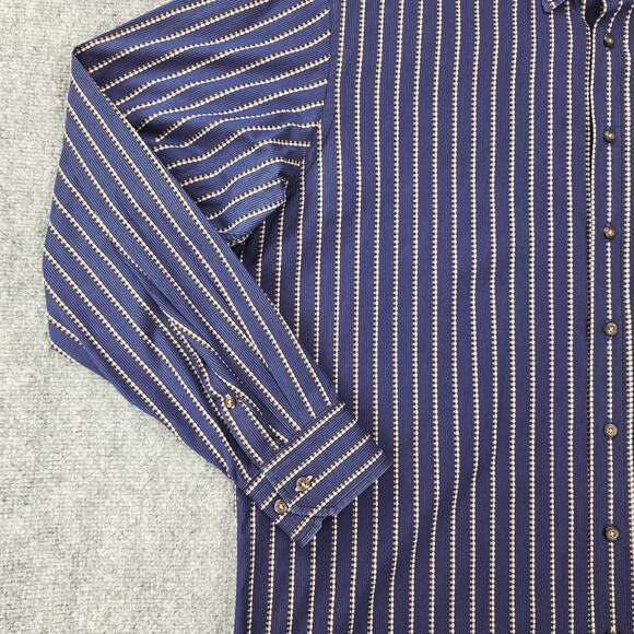 Bugatchi Uomo Shirt Mens 2XL Blue Brown Striped Long Sleeve Button Up Preppy - Picture 10 of 16